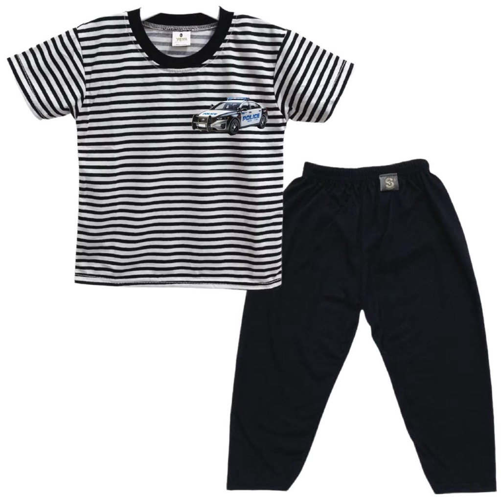 KATUN 3S YEYA-Conjunto Kids'stripe CP DTF/PRINT L0G0 P0LICE Carro Algodão