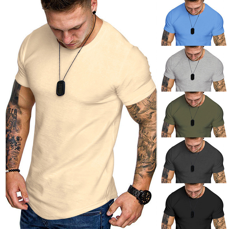 High-End 2026 nova camiseta de verão masculina transfronteiriça fina esportes Casual em torno do pescoço fino ajuste man