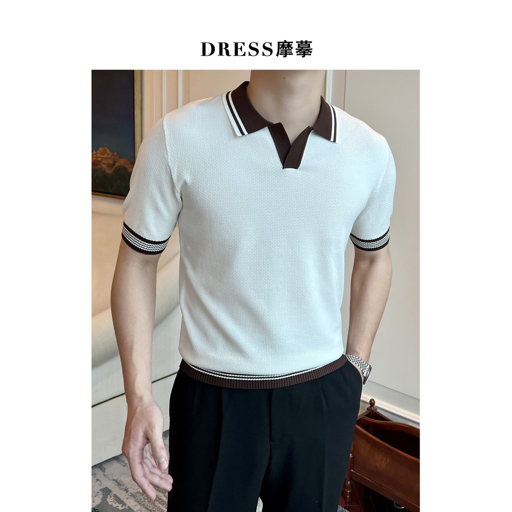 2025 novo estilo primavera verão camisa POLO masculina britânico Retro lapela High-End contraste cor magro-ajuste de man