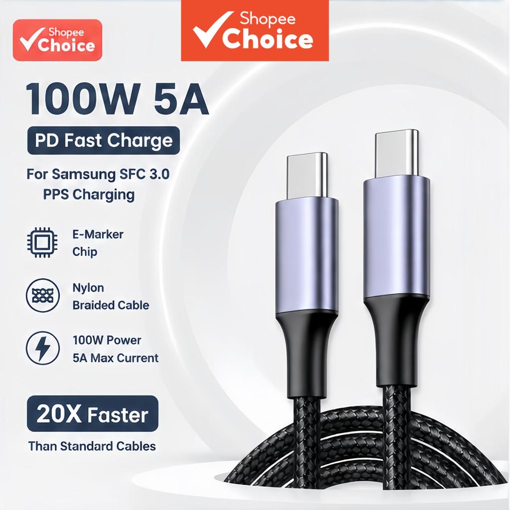 Cabo Premium USB-C para C 100W 5A PD3.0 Carregamento Rápido Trançado para iPhone 15-17 MacBook Laptop Samsung