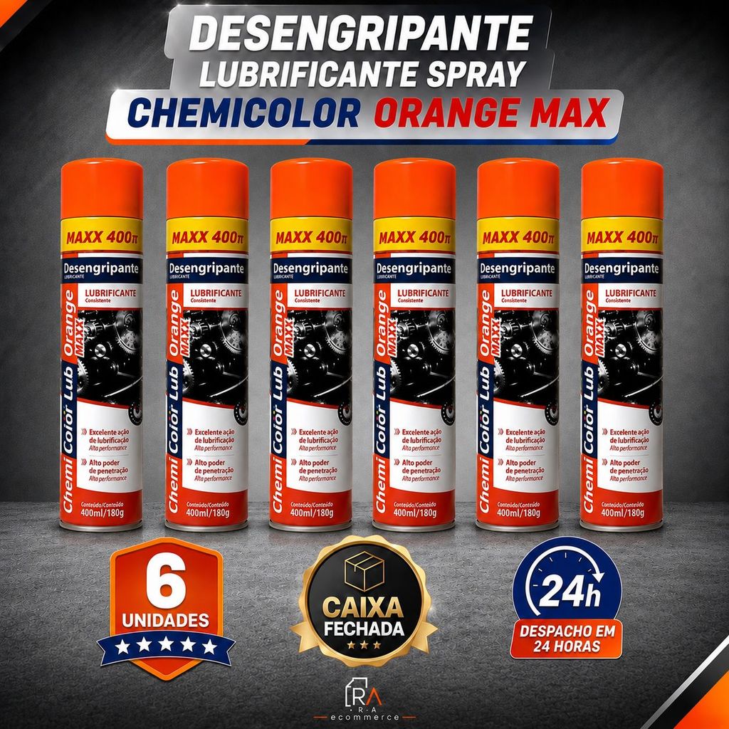 KIT 6 / 5 / 3 Unidades Oléo Desengripante Lubrificante Chemi Color Spray Orange 400ml 250g Lub Uso Geral  Anti Ferruguem
