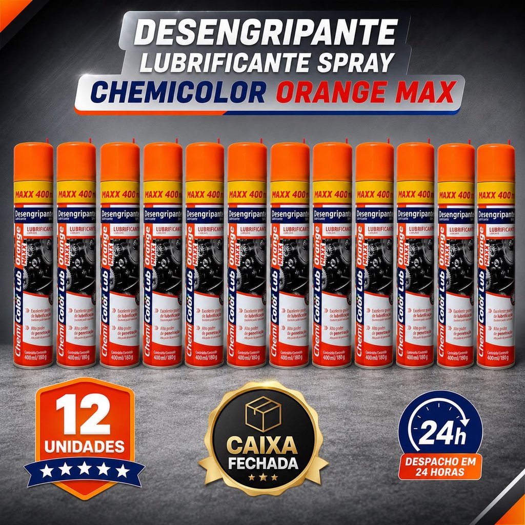 12 / 6 Unidades Desengripante Lubrificante Chemi Color Spray Orange 400ml 250g