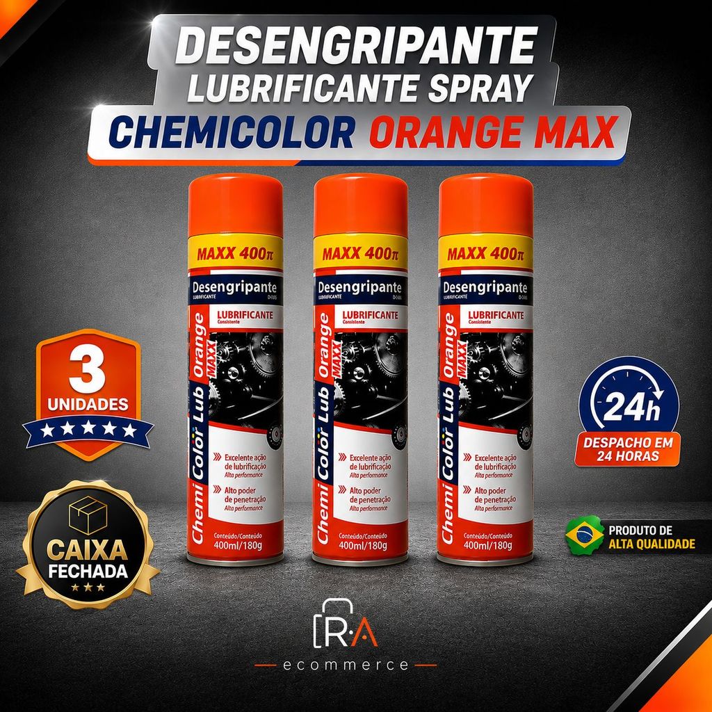 KIT 3 / 2 / 1 Unidades Oléo Desengripante Lubrificante Chemi Color Spray Orange 400ml 250g Lub Uso Geral  Anti Ferruguem