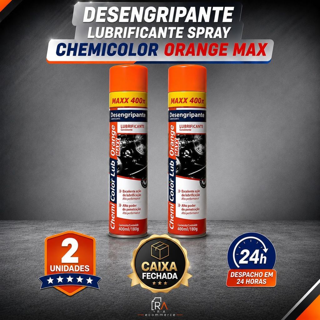 KIT 2 Unidades Oléo Desengripante Lubrificante Chemi Color Spray Orange 400ml 250g Lub Uso Geral  Anti Ferruguem