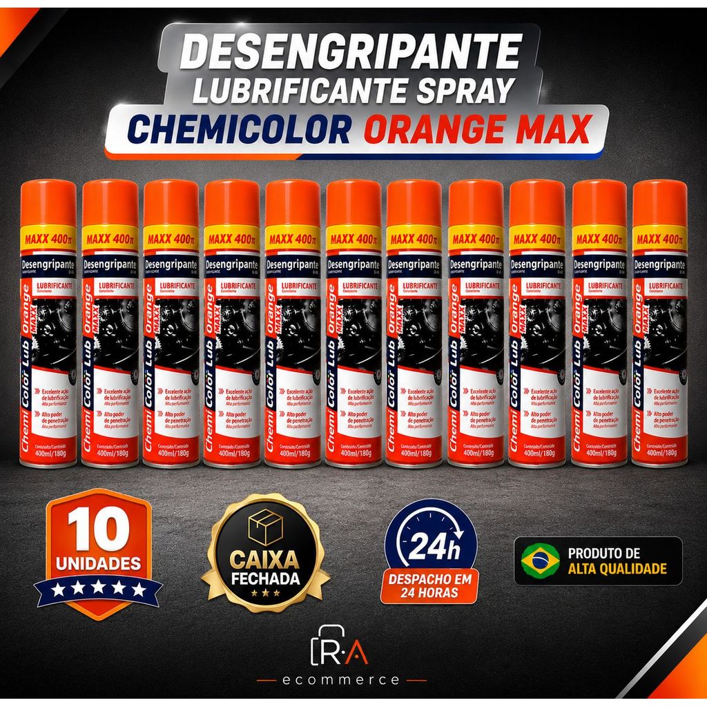 KIT 10 / 5 / 3 Unidades Oléo Desengripante Lubrificante Chemi Color Spray Orange 400ml 250g Lub Uso Geral Anti Ferruguem