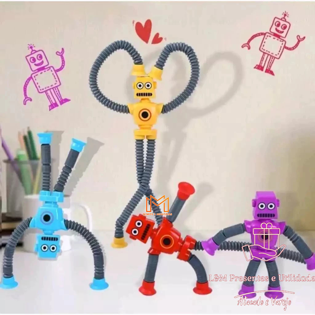 Robô Cartoon Pop Tubo Telescópico Fofo Descompressão - PROMOÇÃO