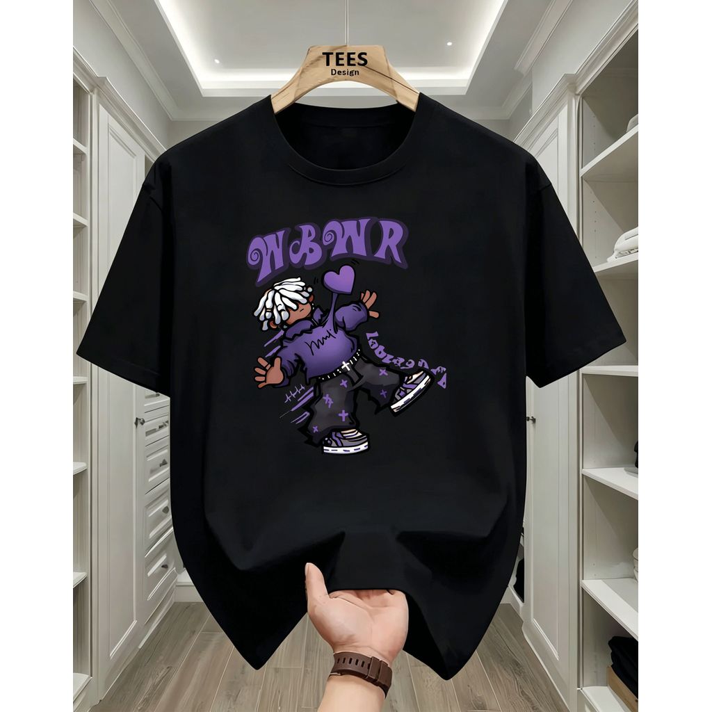 2026 Camiseta Masculina Estampa Cartoon Hip Hop com Figura de Personagem Em Ação e Letras com Design Cool Moderno Confor