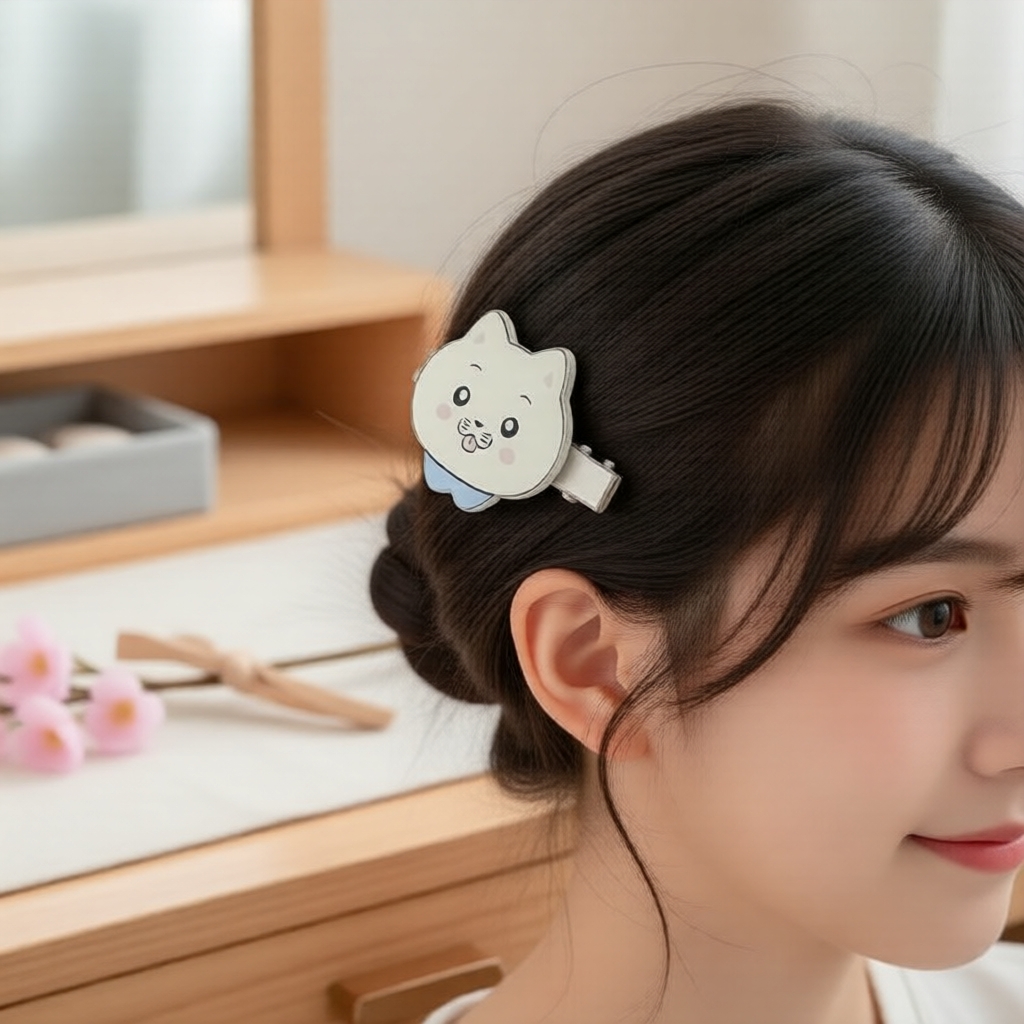 Presilha de Cabelo de Gato Cartoon para Meninas - Adorável Acessório Infantil com Design de Animal