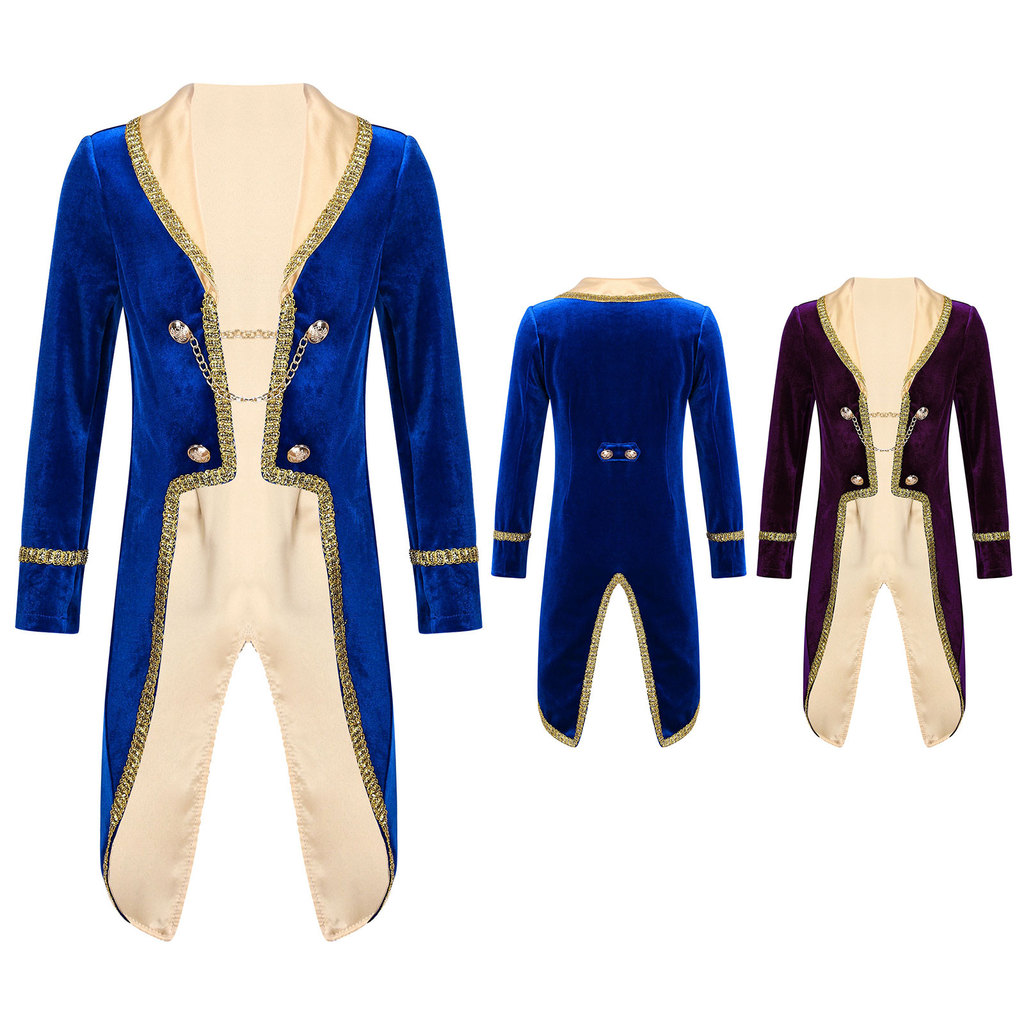 inhzoy Kids Boys Vintage Royal Court Prince Cosplay Dress Up Theme Party Costume Long Sleeves Tuxedo Coat
