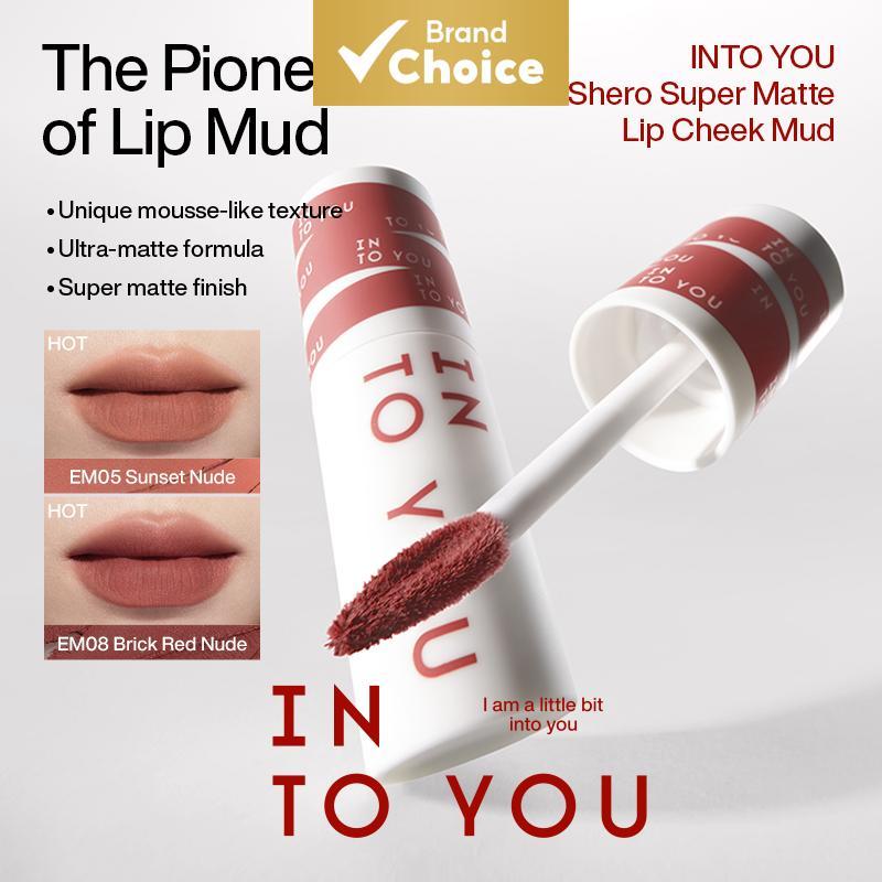 Conjunto de 2 peças Buy 1 Take 1 INTO YOU Shero Super Matte Lip Cheek Mud Batom de longa duração, alta pigmentação