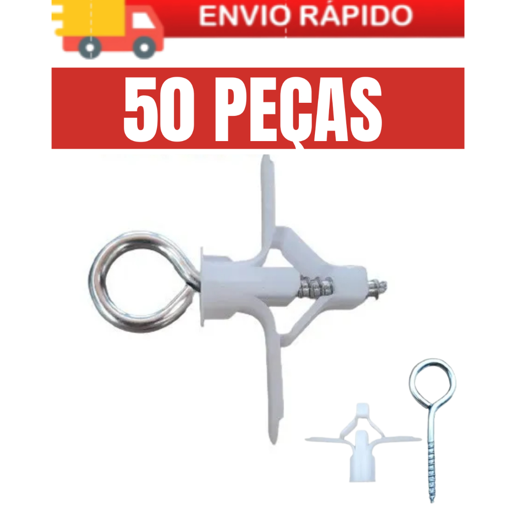 Gancho Tipo Pitão Parafuso C/ Bucha Fly P/ Forro Gesso Dry Wall - 25 bucha fly + 25 Gancho Pitão
