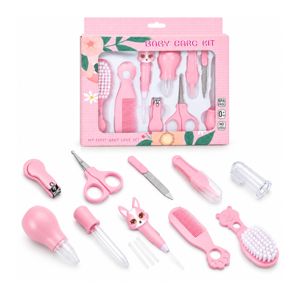 Conjunto de Bebê com 10pçs ROSA Higiene Cuidado Infanti - Modelo Profissional Garantia 90 Dias