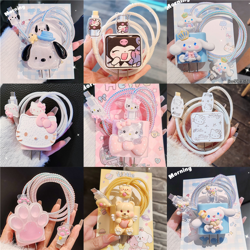New DIY Hello Kitty Charger Data Cable Case Protector and Winding Kit Compatible for Apple 18W 20W Charger Adapter HUMI