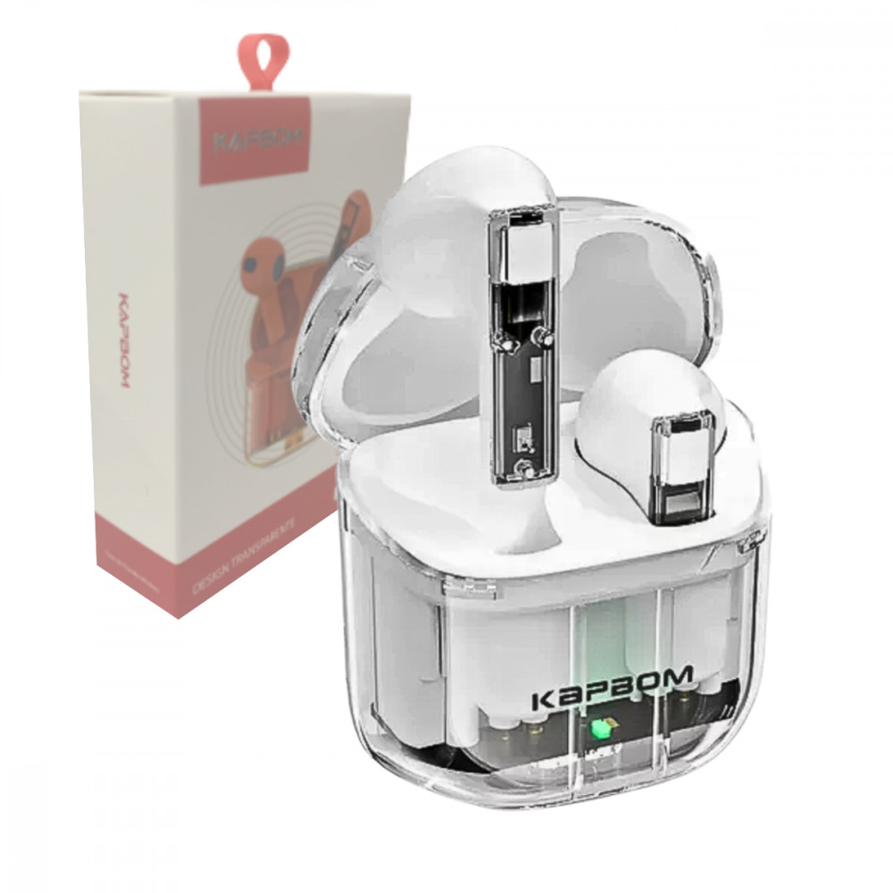 Fone de Ouvido Intra Auricular Bluetooth com Case de Carregamento Transparente Kapbom KA-976
