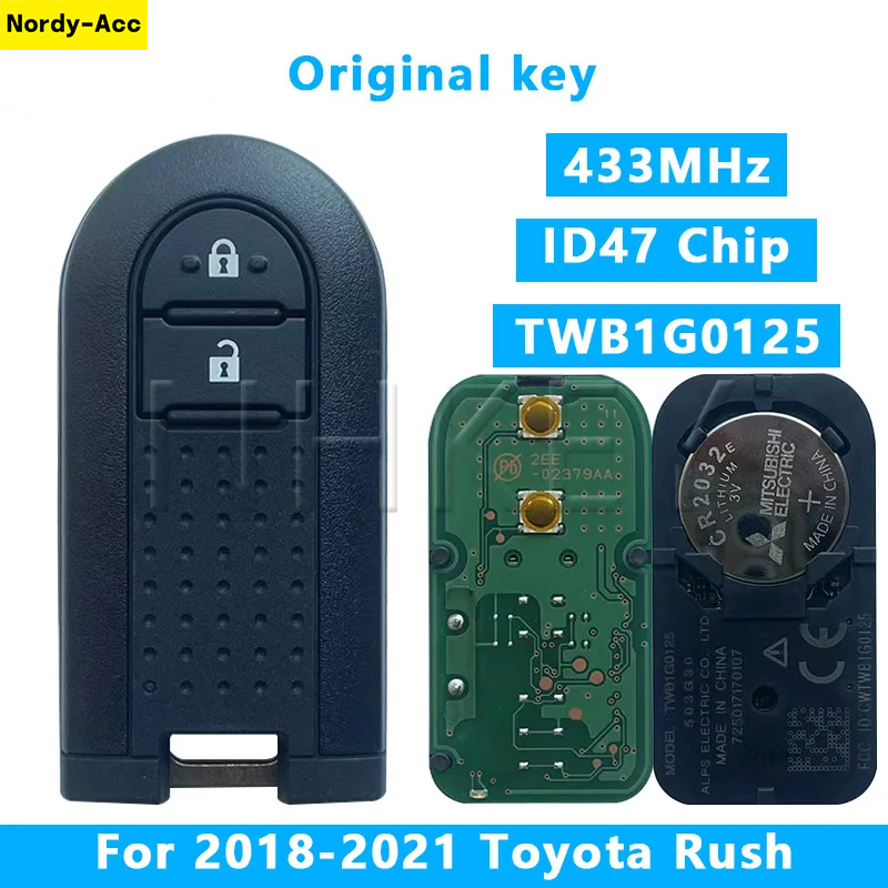 Toyota Rush Smart Key 2018-2021 433MHz FSK ID47 Chip FCCID Tgb1g0125 Substituição De 2 Botões