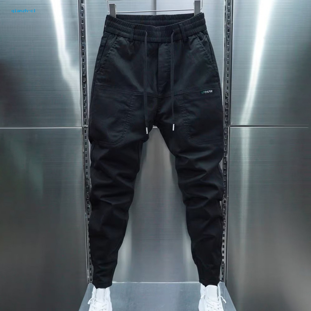 Versatile Men Casual Trousers Cotton Blend Sweatpants Men's with Drawstring Waist Thick Plush Lined Elastic Ankle Bands