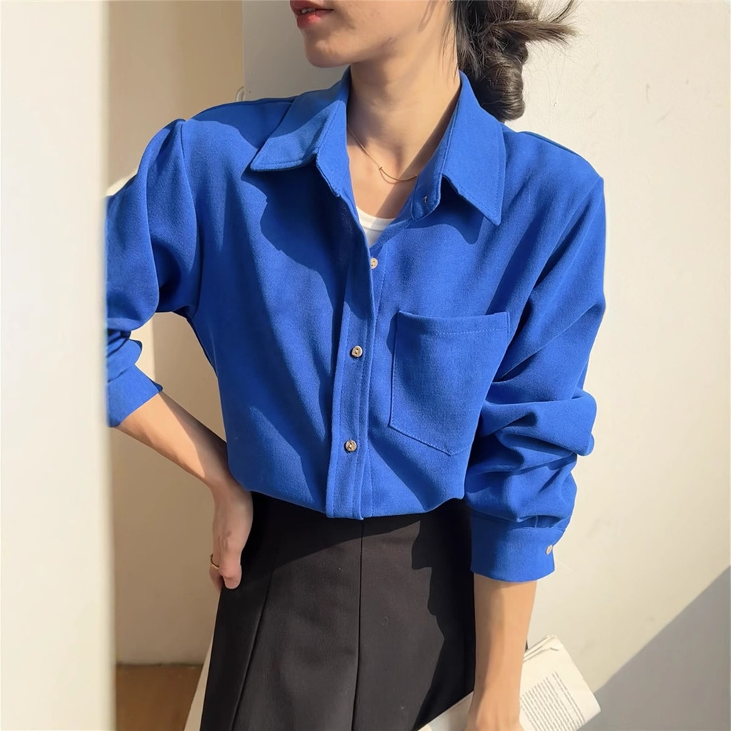 Women's Commuting Long-Sleeve Shirt, New Autumn Vintage Hong Kong Style Versatile Layered Thick Corduroy Shirt