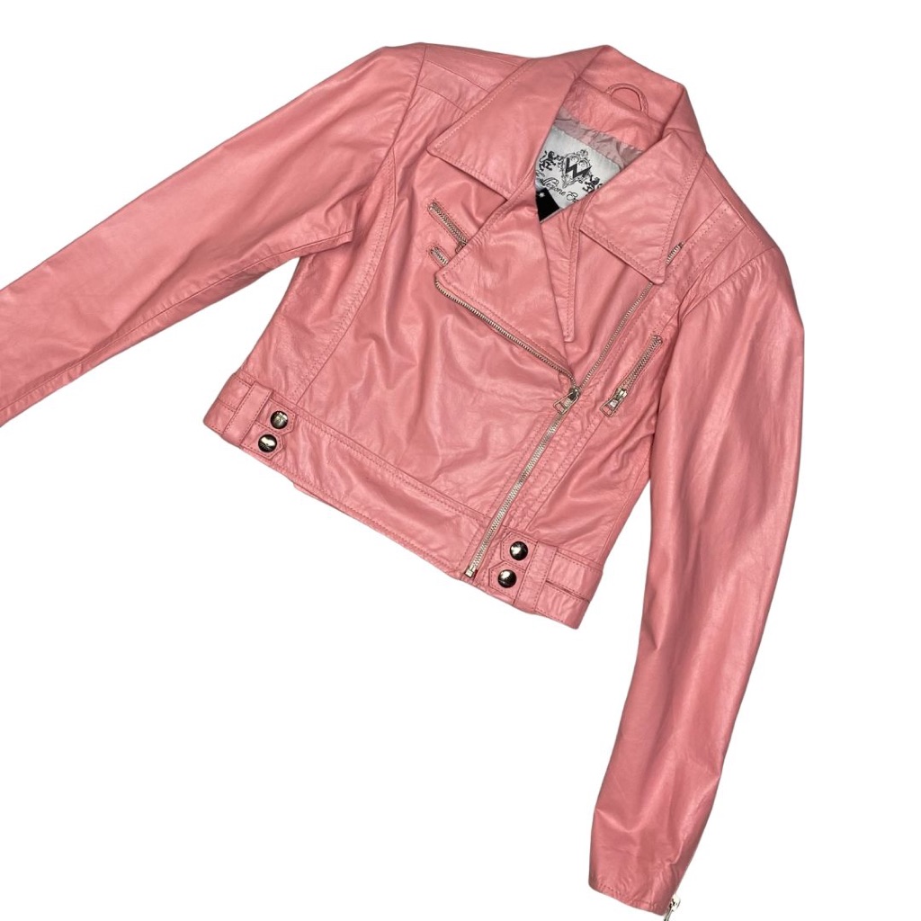 Jaqueta MOTORCYCLE em Couro Legítimo, Cor: Rosa