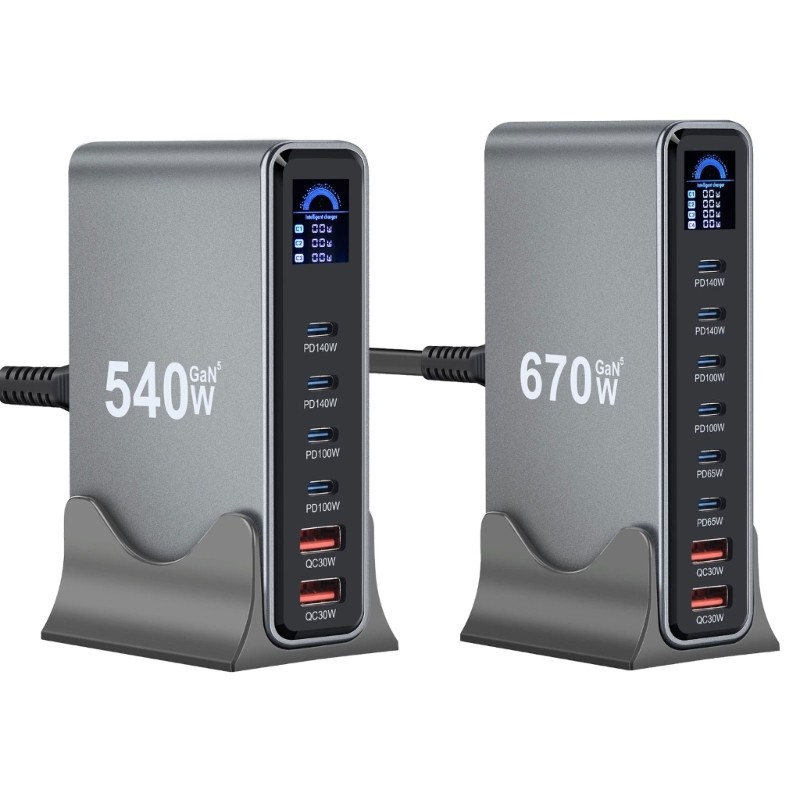 Yoo 540W 670W Gan3 Estação De Carregamento De Mesa Com Display LCD Para Telefone Laptop Vários Dispositivos Fast PD3 1 H