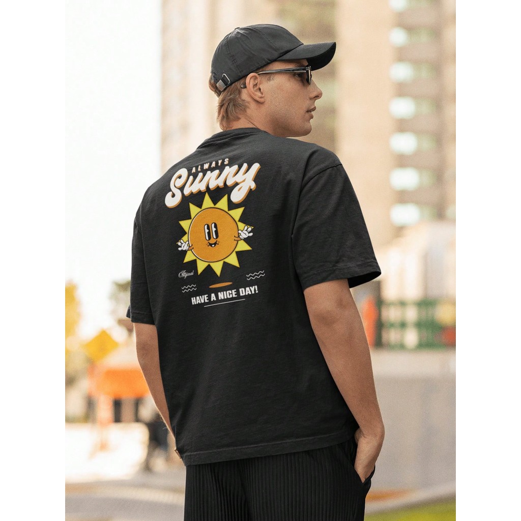 Camisa Camiseta Oversized Gola Alta Streetwear Masculino e Feminino 100% Algodão Preto e Off Whte Estampado - SUNNY