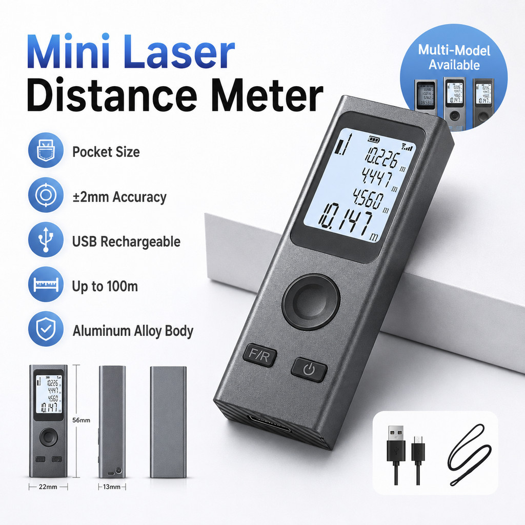 Kingsdun KS710025 Mini Medidor De Distância A Laser 25m ± 2mm USB Recarregável