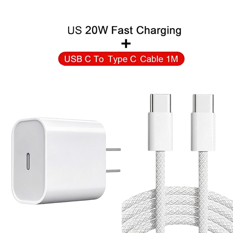 Adaptador de carregador de parede rápida de 20 W PD para iPad iPhone 17 Air 16 Plus 15 Pro Max com cabo de carregamento