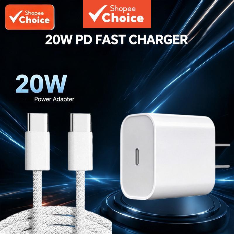 Kit Carregador Rápido 20W PD com Cabo Tipo C 1M Acessórios para iPhone 17 16 Plus 15 Pro Max iPad
