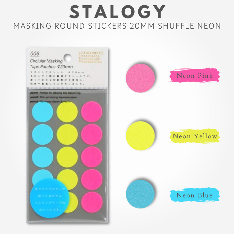 Nitoms STALOGY Masking Round Stickers 20mm Shuffle Neon S2238