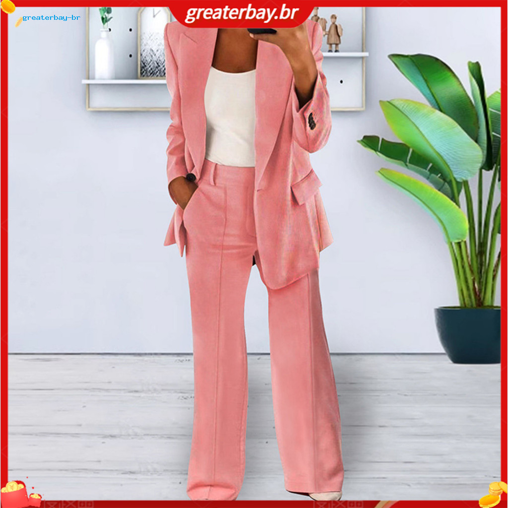Women’s Formal Pants Suit Set – One Button Blazer Long Sleeve Trousers Business Office Two-piece Outfit Dressy Workw