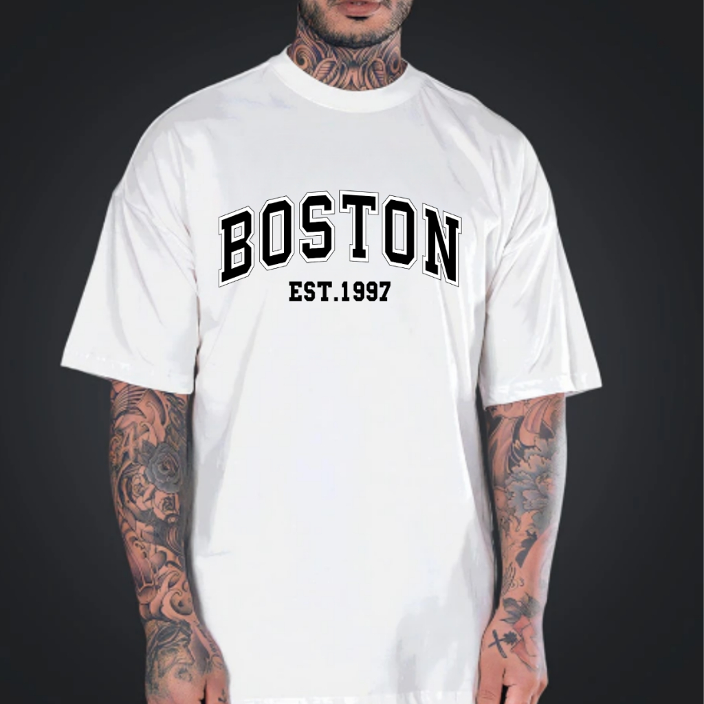 Camiseta Vintage Boston  Oversized Larga Academia Fit Maromba Calor