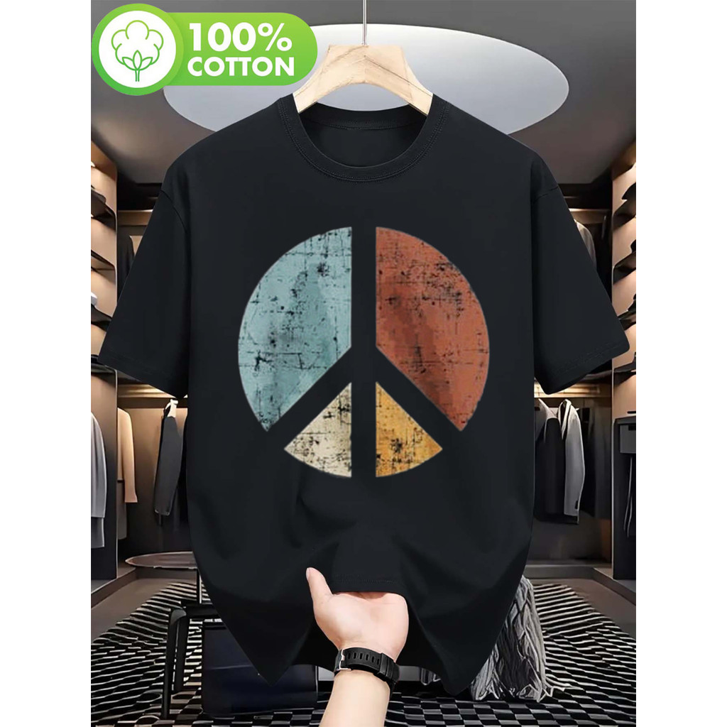 Camiseta Oversized T-shirt Vintage Distressed Peace Symbol Retro Nuclear Disarmament Relaxed Fit Confortável Estilosa At