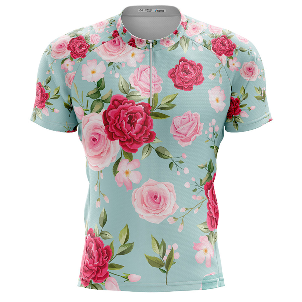 Camisa Rosas Vintage Ciclismo Curta Dry Fit Bike