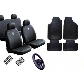 Kit Capa Banco Couro Automotivo Renault Clio Sandero Symbol Logan Capa Volante Tapete 4PÇS