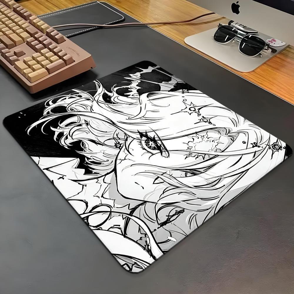 HYBXAXC Grunge Estético Anime Girl Mouse Pad Preto Branco Arte Estendida Gaming DeskMat Base De Borracha Antiderrapante