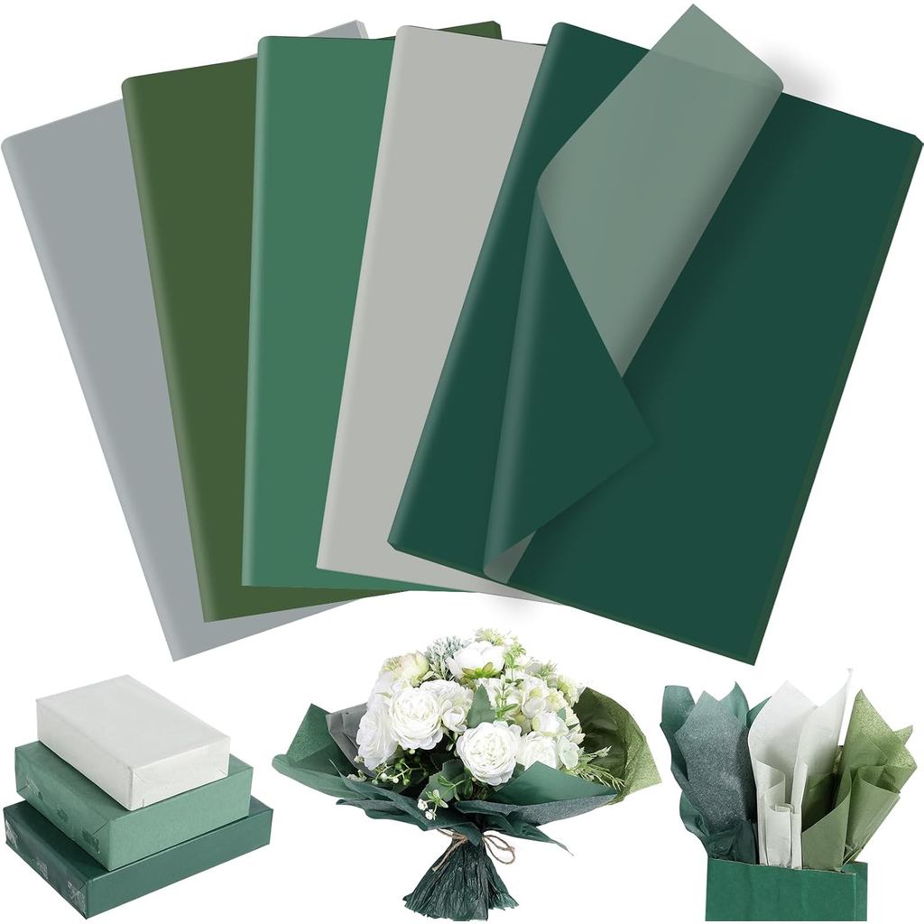 120 Sheets Sage Green Tissue Paper Bulk, 20 x 14 Inch Forest Sage Willow Lime Moss Green Wrapping Paper for Birthday Art