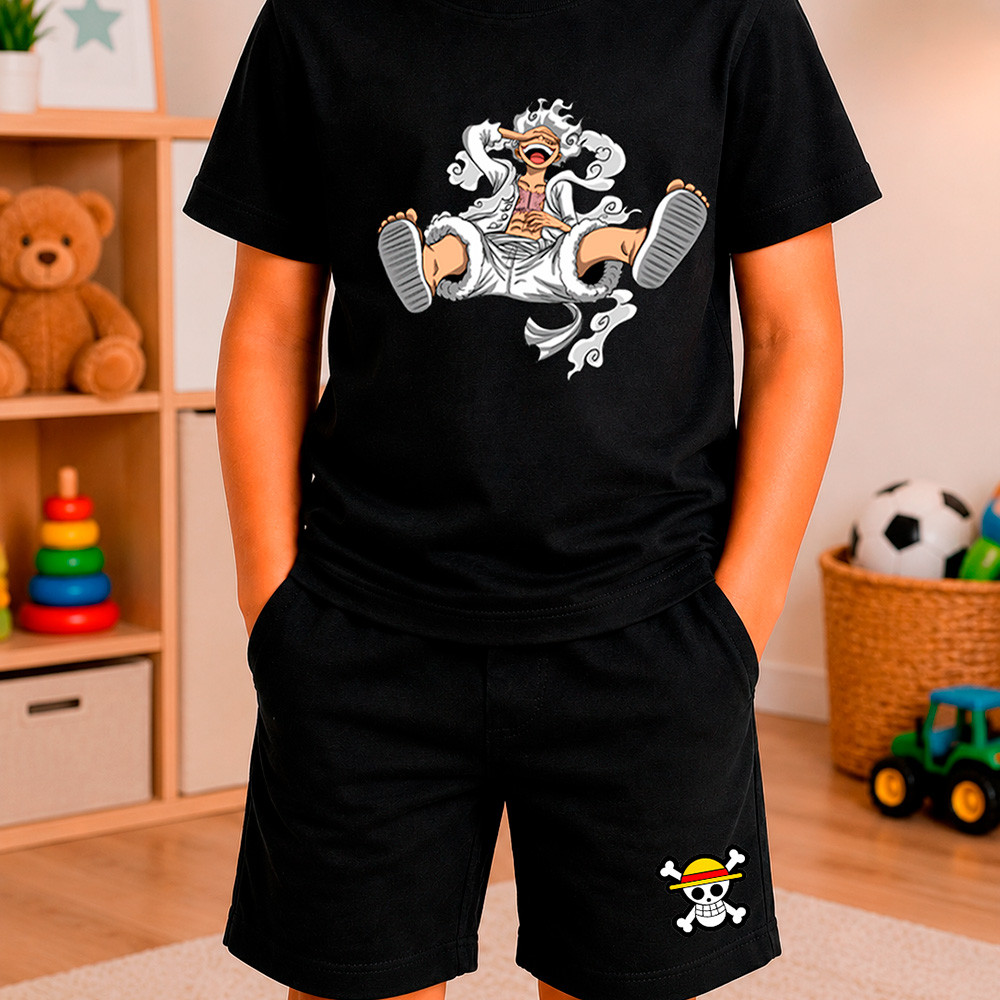 Conjunto Infantil Camiseta e Bermuda  One Piece Boys Envio Imediato 100% Algodão Premium