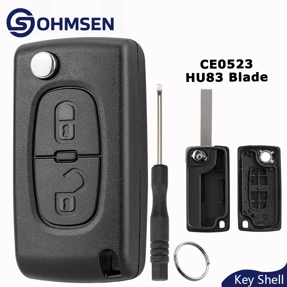 Capa Carcaça Chave Canivete CE0523 Peugeot 207 307 2 Botões Lâmina HU83 OHMSEN