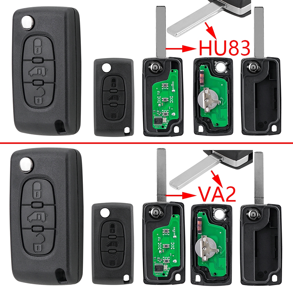 Chave Remota 433Mhz ID46 3 Botões HU83 VA2 Lâmina Flip Peugeot Partner Citroen Berlingo OHMSEN