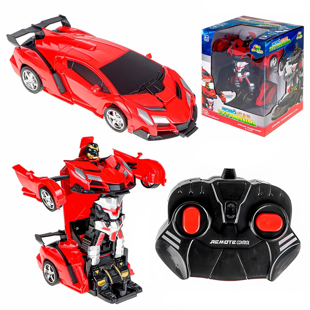 Brinquedo Robô-Car Titanium Carro De Controle Remoto Com Luzes Vira Robô - Art Brink