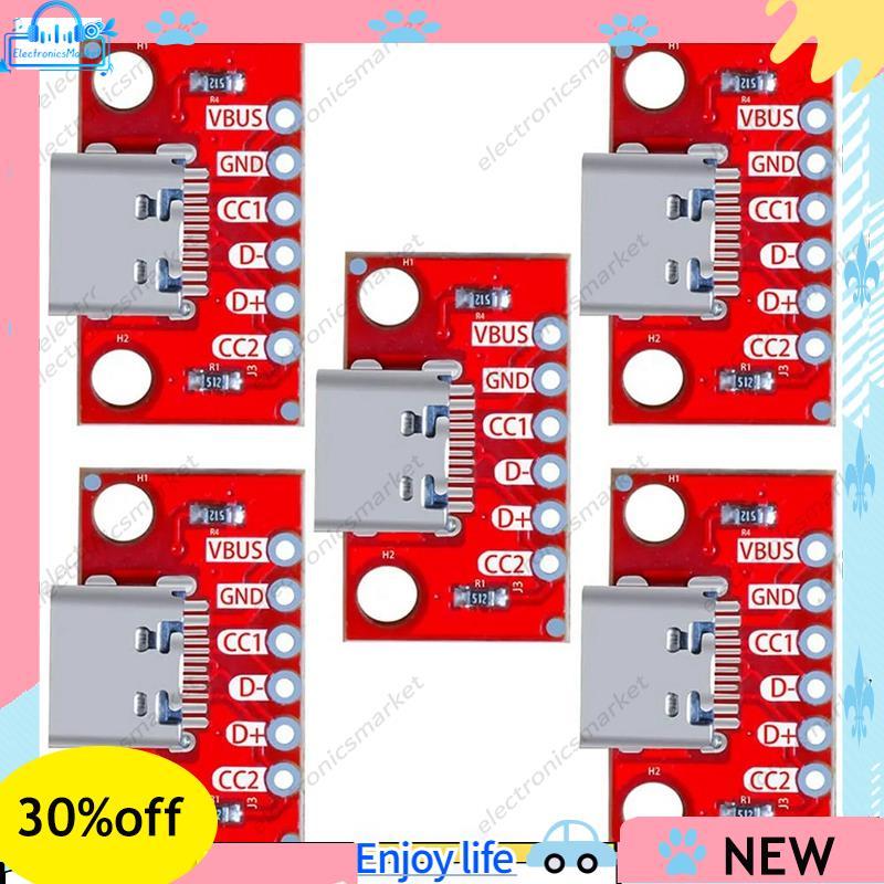 [Em Vendas E] 5 Pçs/Lote USB Tipo-C Breakout Board Serial Basic Conector Fêmea Placa Conversora PCB
