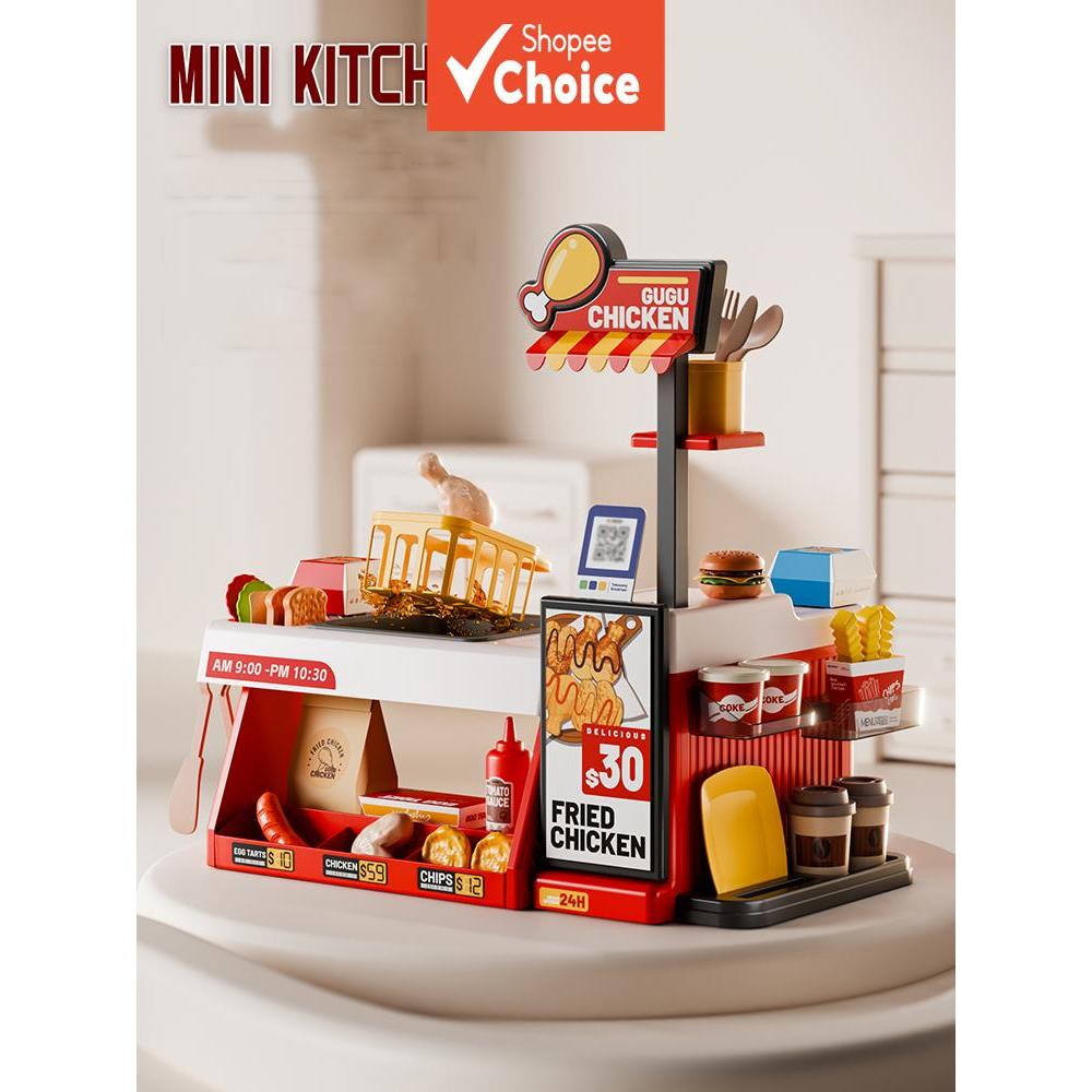 Mini Lanchonete de Frango Frito: Kit de Brincadeira com Acessórios de Fast Food que Mudam de Cor, Brinquedo de Cozinha