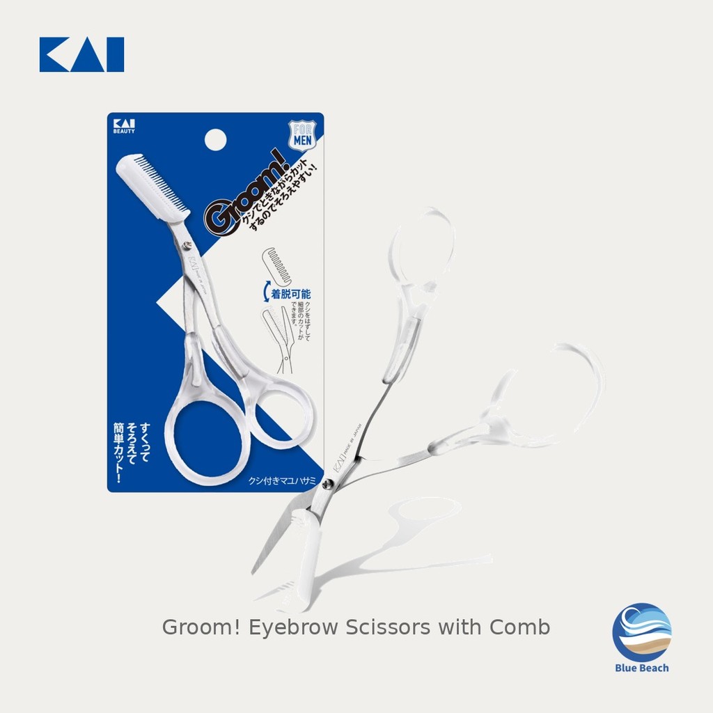 KAI Groom Tesoura de Sobrancelha com Pente Removivel/Aco Inox/Feito no Japao/Homem Mulher