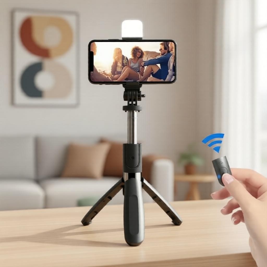 Suporte Universal 4 em 1 Tripé para Celular: Bastão de Selfie, Luz LED e Monopé com Controle Bluetooth para Smartphones