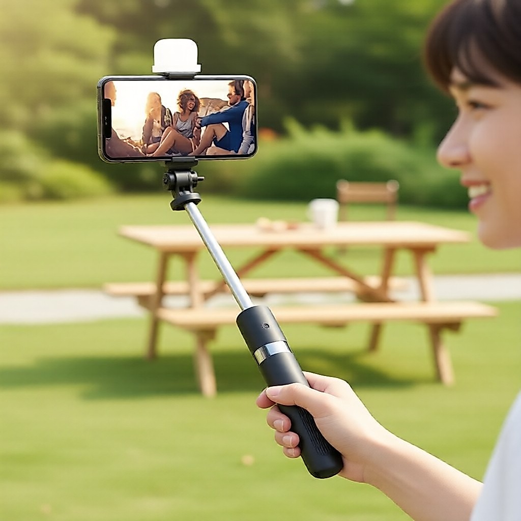 Tripé Bluetooth Remoto Sem Fio e Bastão de Selfie, Suporte 4 em 1 para Celular com Luz e Monopé para Smartphone