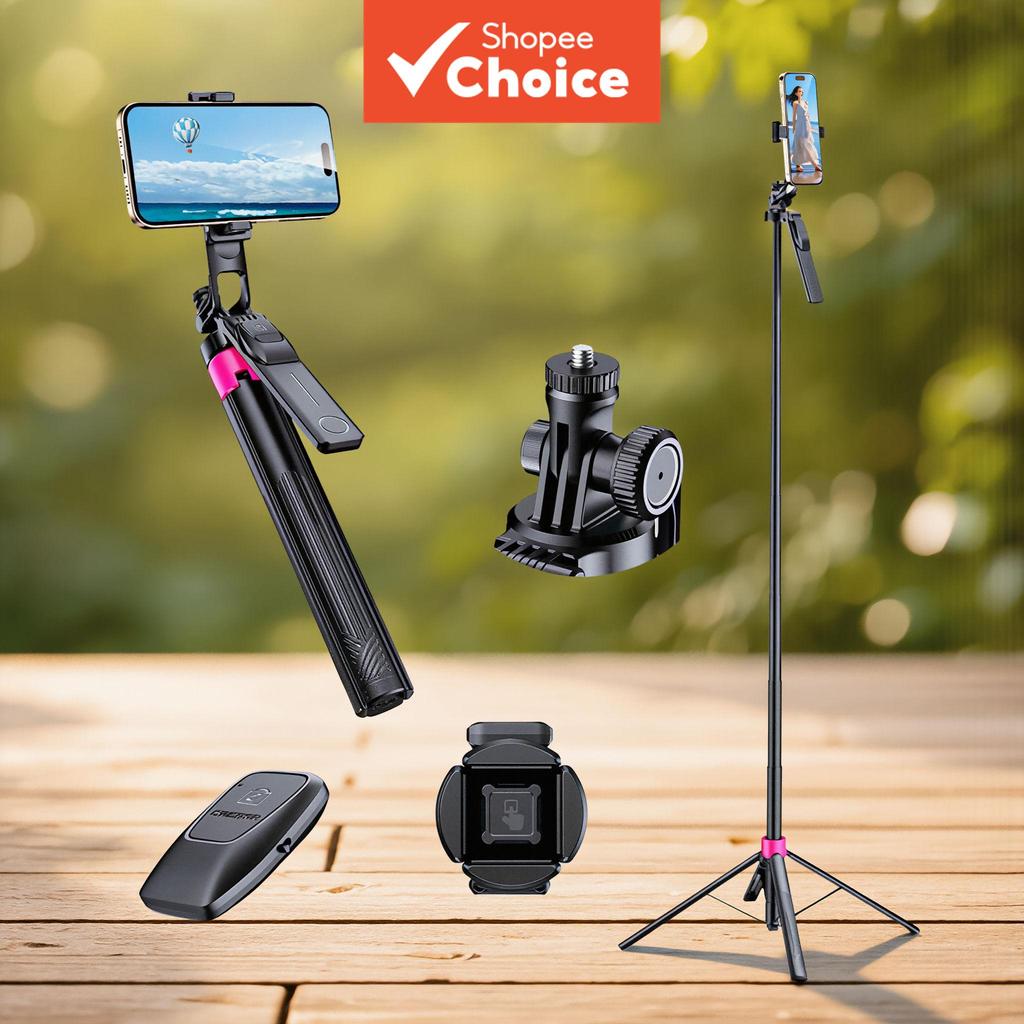 Bastão de selfie portátil 3 em 1 com tripé e suporte integrado, com obturador Bluetooth removível para smartphone e