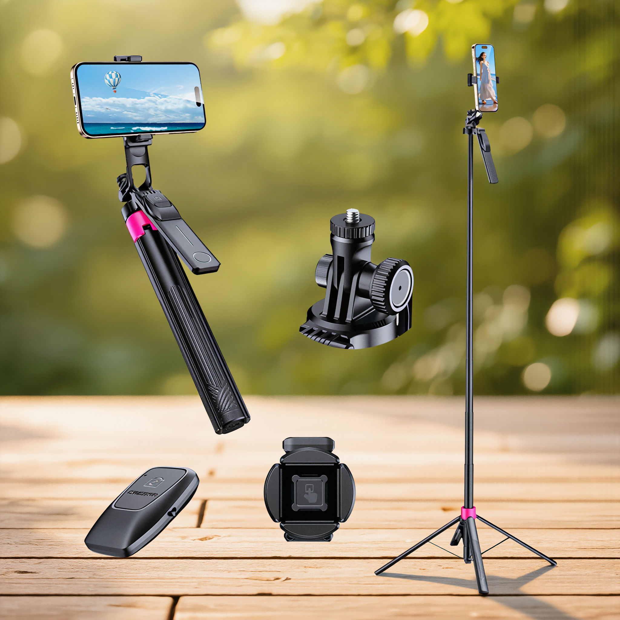 Bastão de Selfie Portátil Tudo em Um com Tripé e Obturador Remoto Bluetooth Destacável para Smartphone e Câmera