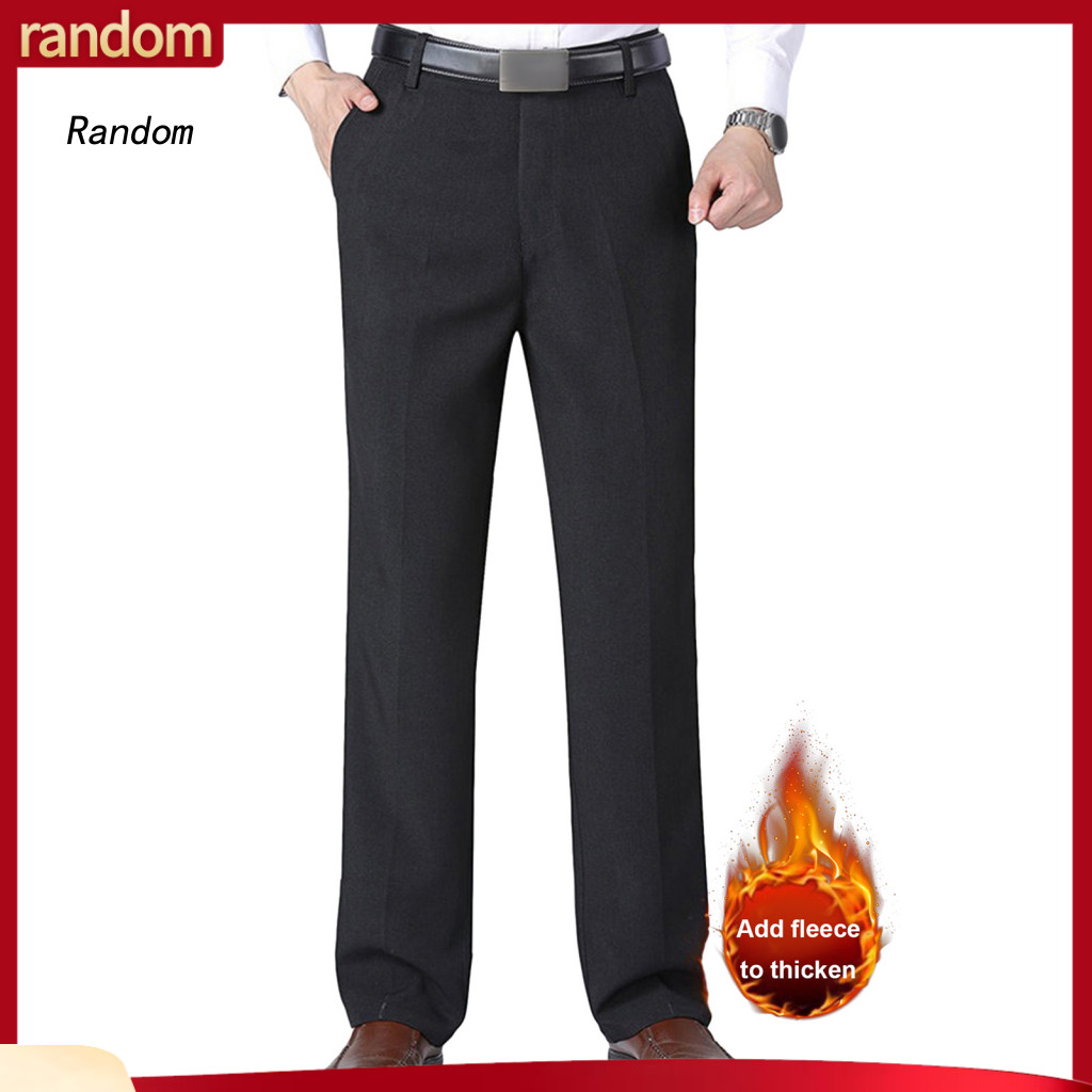 Autumn Winter Pants Weekend Casual Men Trousers Men's Formal Business Suit Thick Plush Lined Straight Fit Mid Waist with