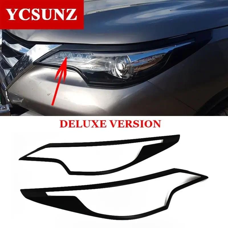 Frente Do Carro Cromo Preto Fibra De Carbono Faróis Capa Para Toyota Fortuner Hilux Sw4 2016 2017 2018 2019 2020 Acessór