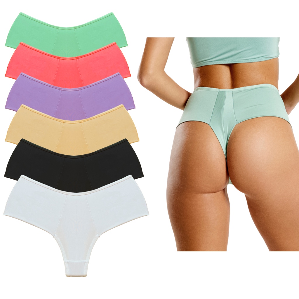 Kit Calcinhas Cós Alto Pala Dupla Fio Dental Duplo Não Marca Bumbum