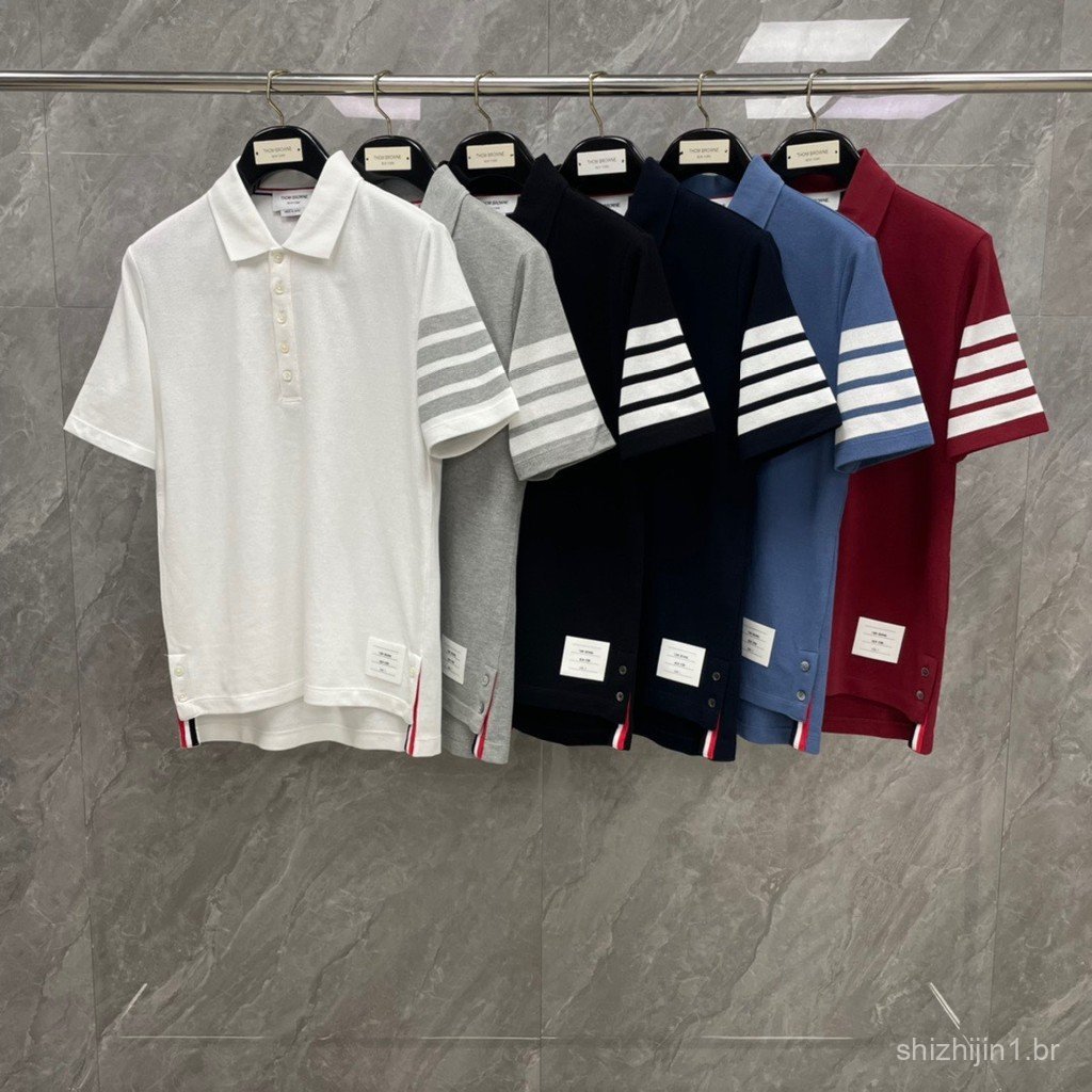 0DU1 Summer short-sleeve shirt polo Color-woven pique fabric four-stripe short-sleeve business casual shirt with a turn-